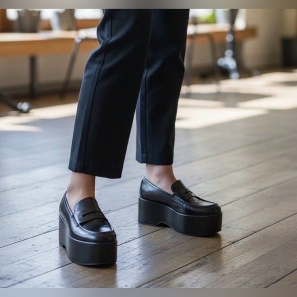 Scoop Penny Loafers in Black Vegan Leather Platform Style Memory Foam Size 11 - Picture 2 of 8